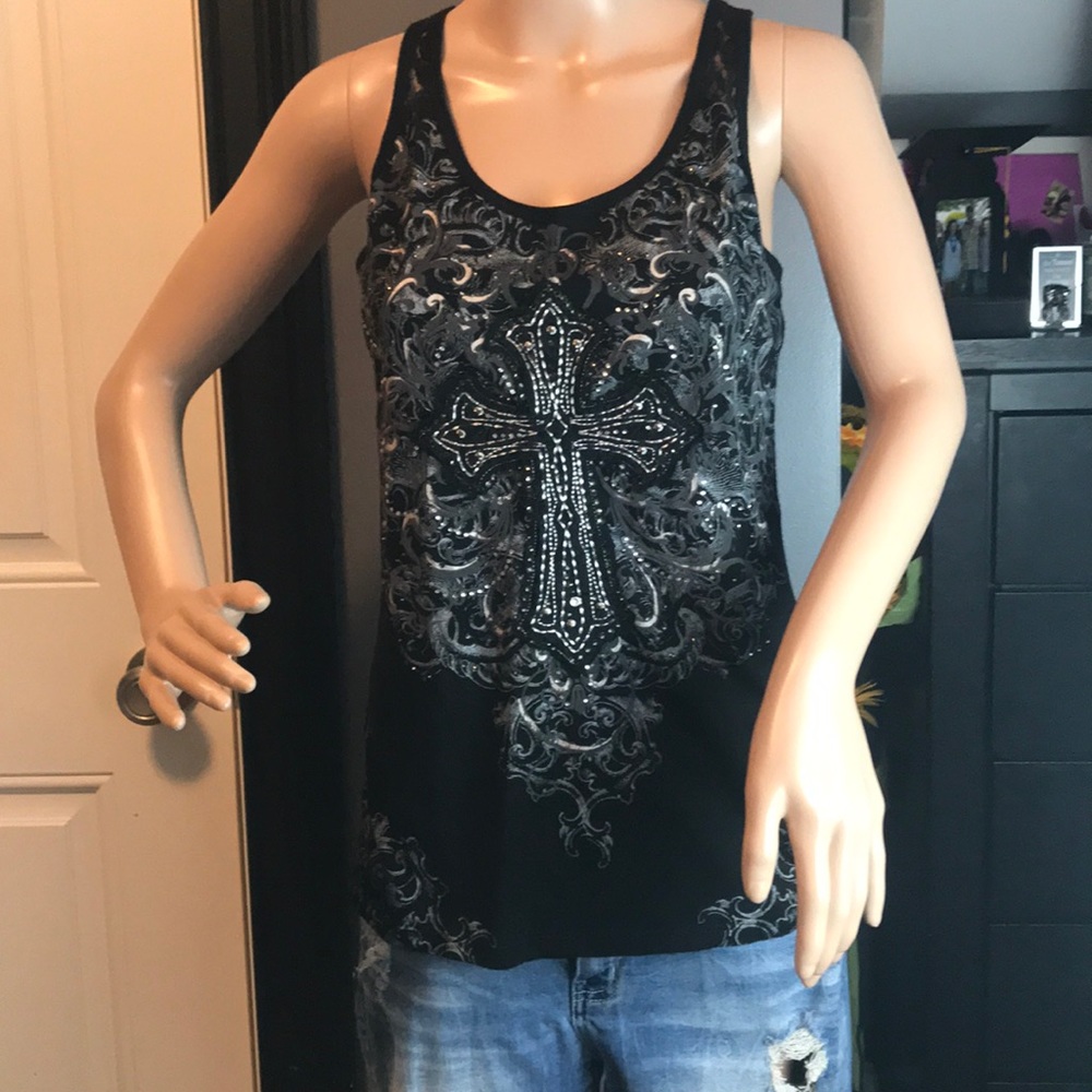 Maurice’s tank top with lots of designs. Black